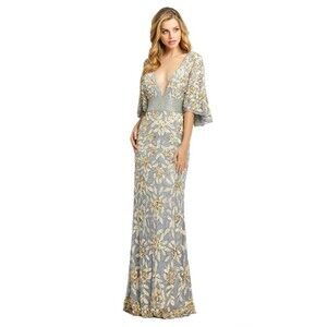 MAC DUGGAL 4574D PLATINUM GOLD CAPE EMBLISHED V NECK GOWN MSRP $598 Size 12